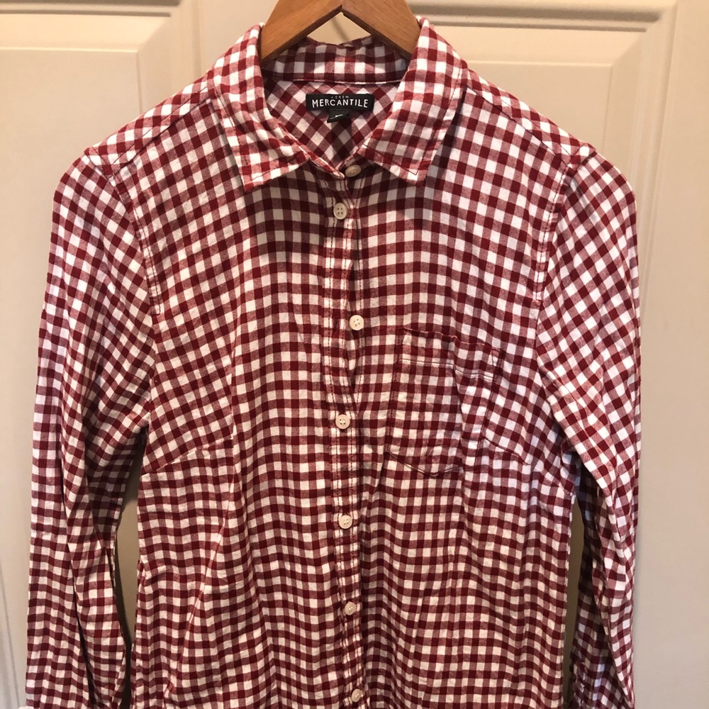 J. Crew red and white Flannel Button up